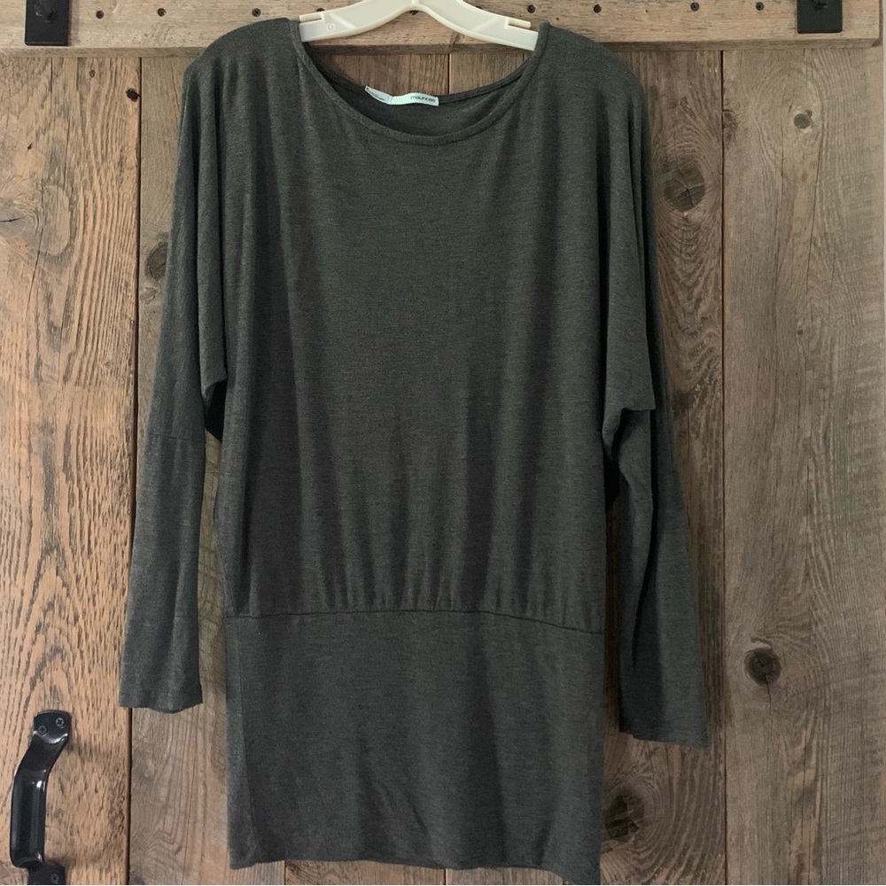 Women’s M Gray Heather Dolman Sleeve Wide Band Tunic Length Soft Knit Top EXC